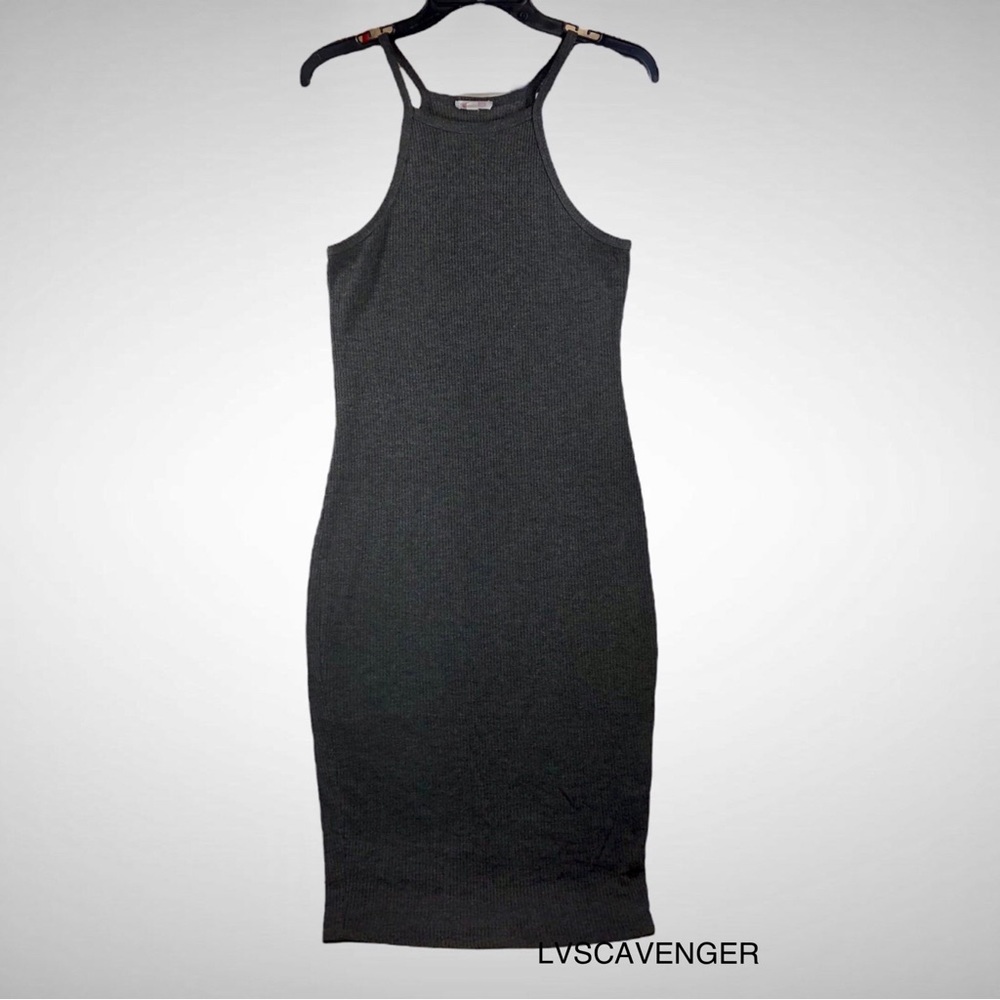 Agaci Charcoal Stretchy Ribbed Halter Dress Size Large!